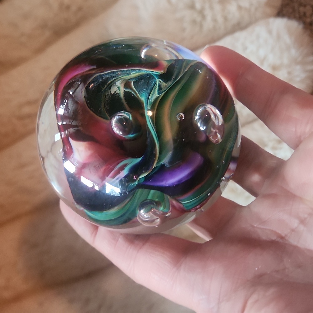 Hand blown glass paper weight